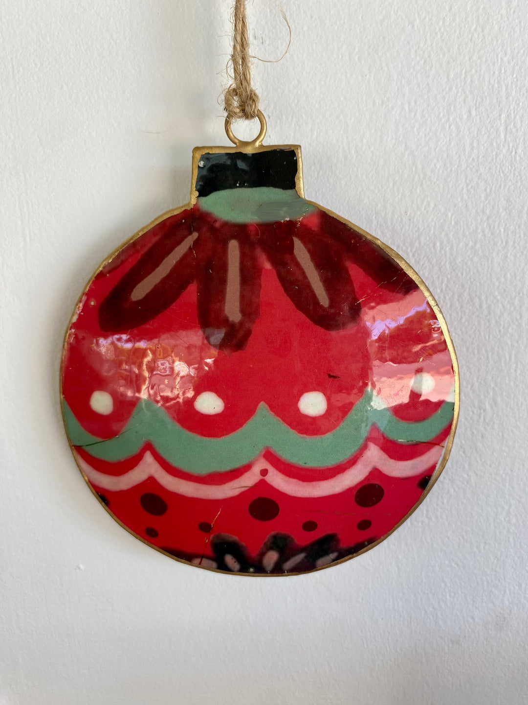 Repurposed Iron Christmas Decoration of Red and Green Bauble