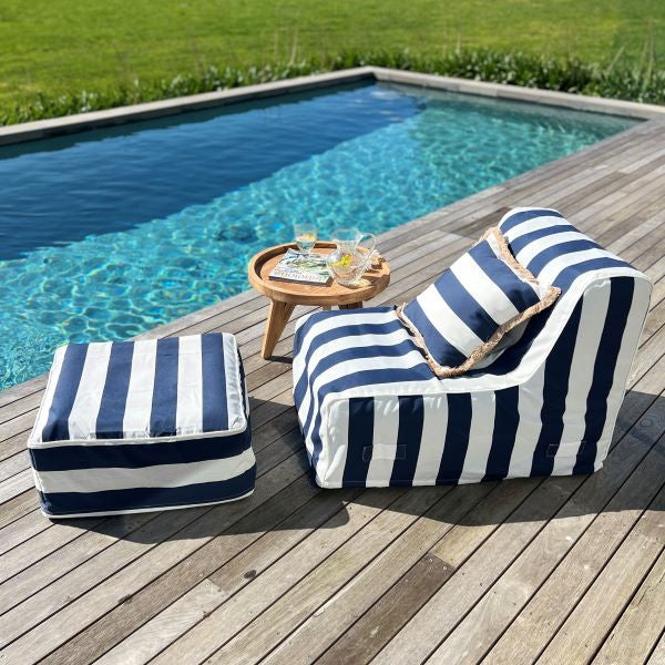 Inflatable Lounge Chair and Ottoman in Navy Stripe
