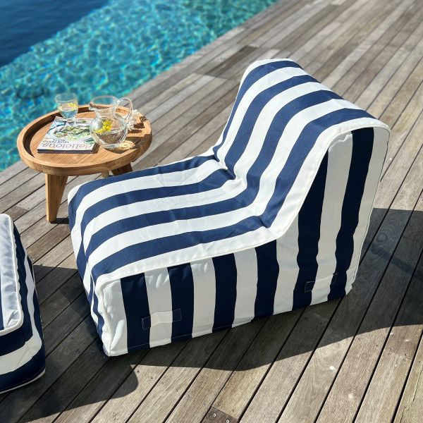 Inflatable Lounge Chair and Ottoman in Navy Stripe