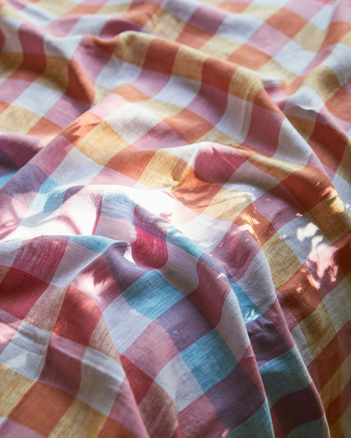 Kip & Co Summer Check Linen Flat sheet