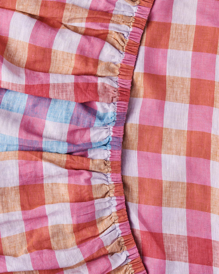 Kip & Co Summer Check Linen Fitted sheet