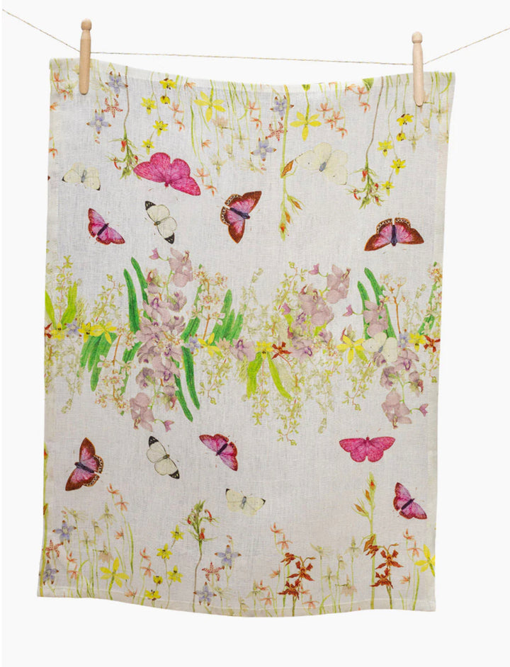 Wild Orchid Blush Linen Tea Towel