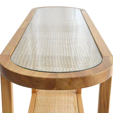 Rattan and timber console - in store only